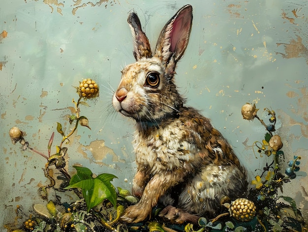 a painting of a rabbit with a pineapple on it