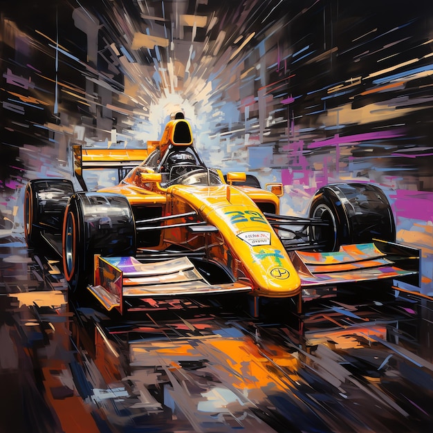 a painting of a racing car with the number 22 on it