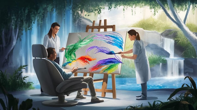 Photo a painting of a rainbow colored fish is being painted on a canvas