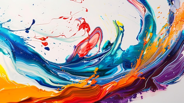 a painting of a rainbow colored liquid with a colorful brush in it