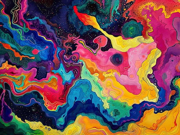 a painting of a rainbow colored liquid with a rainbow in the middle