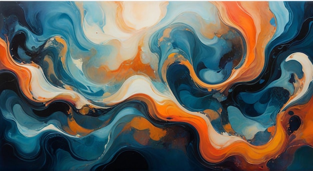 a painting of a rainbow colored wave with orange and blue colors