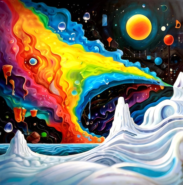 a painting of a rainbow and a place called the universe