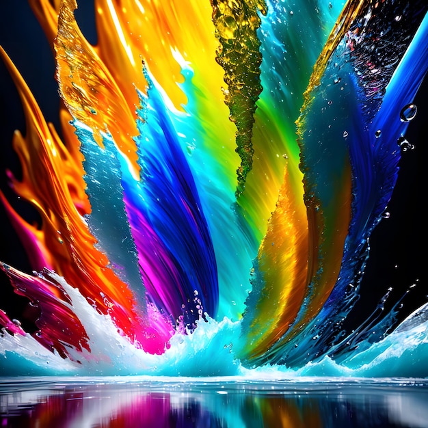 A painting of a rainbow with water splashes and the words water on it