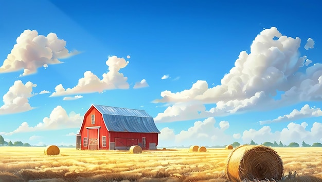 Photo a painting of a red barn with a red barn in the background