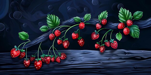 Photo a painting of red berries and green leaves with a black background