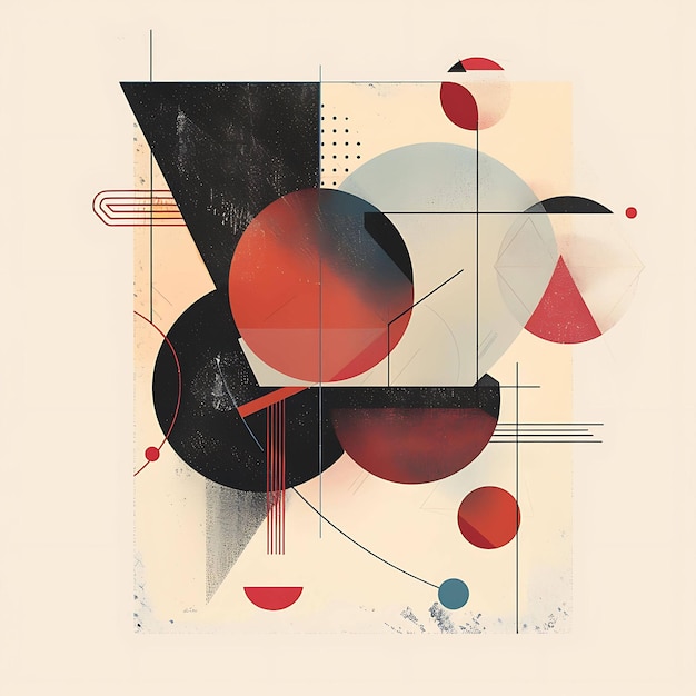 a painting of a red and black abstract with a red and white circle and a red and blue circle