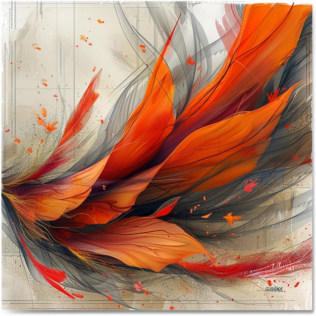 painting of a red and black bird with orange feathers generative ai