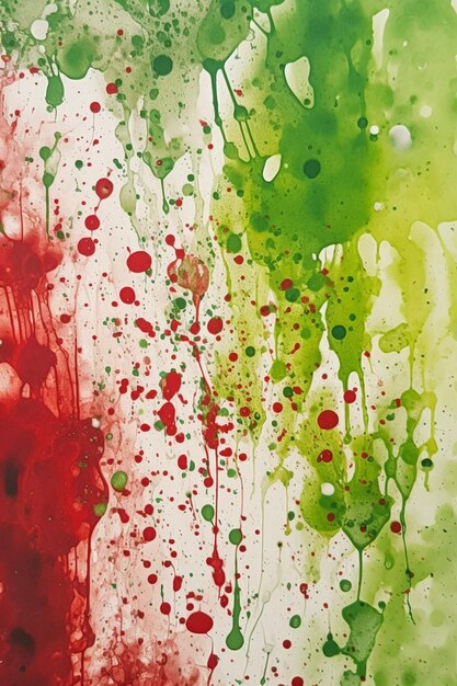 A painting of red and green paint with the word red on it