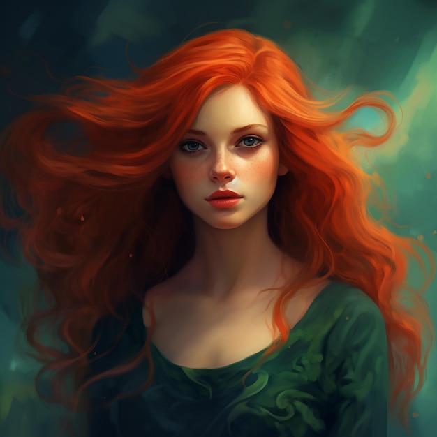 a painting of a red haired woman with red hair