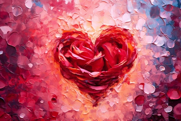 Painting of a red heart with a rose in the middle generative ai