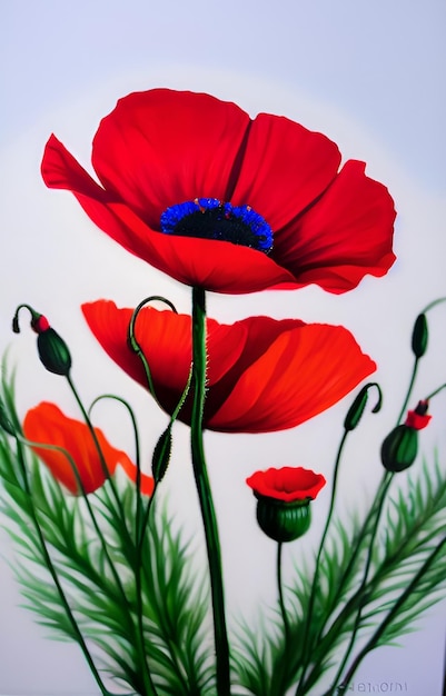 A painting of red poppy flowers