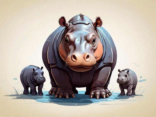 a painting of a rhino and rhinos with their heads down