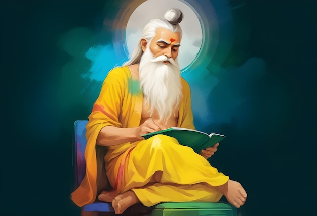 Photo a painting of a rishi vedavyasa with long white hair and beard ai generated