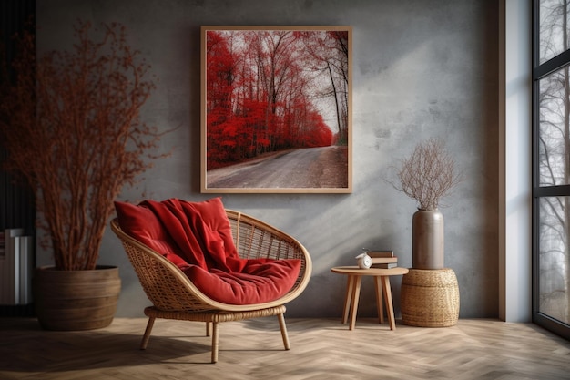 A painting of a road in a living room