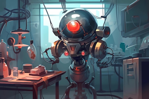 A painting of a robotic scientist conducting an experiment in a futuristic lab Generative AI