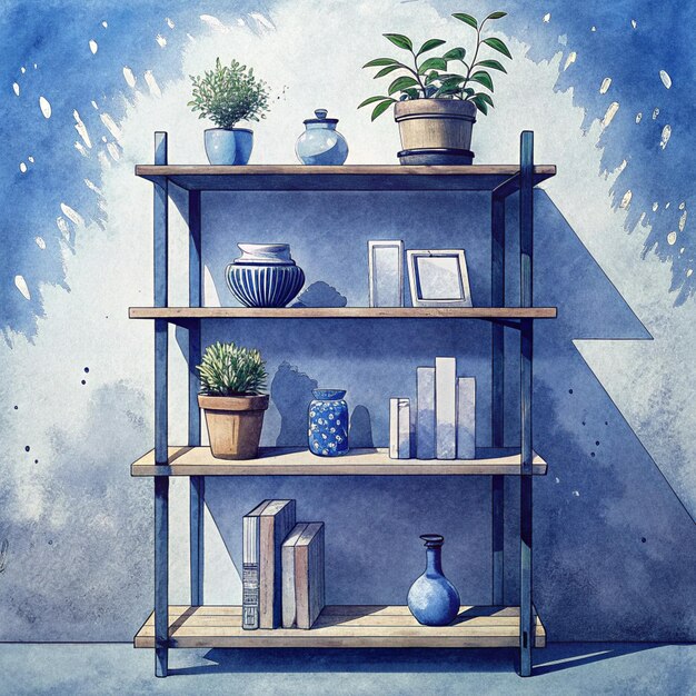 Photo a painting of a room with a plant and a book on it