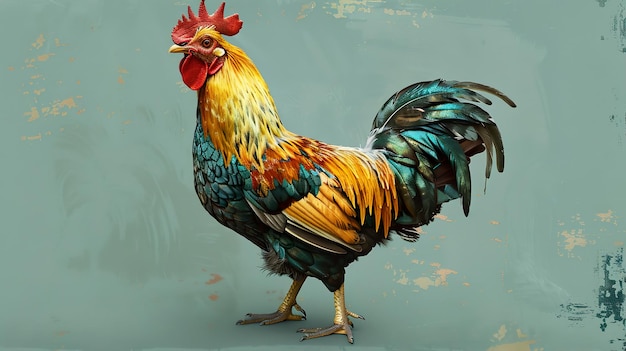 Photo a painting of a rooster with a red head and a yellow beak