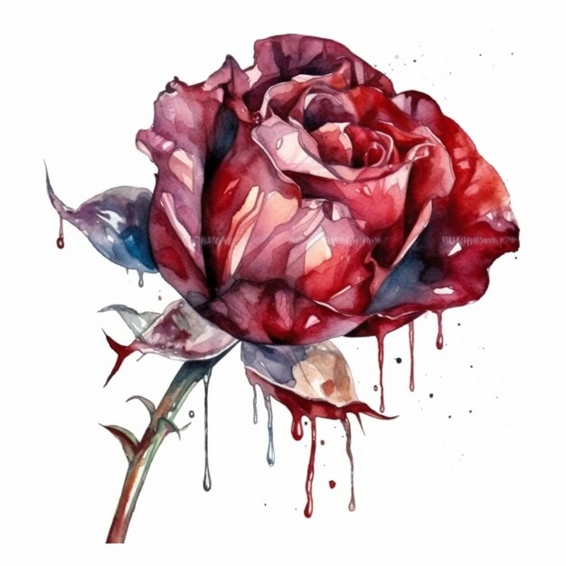 a painting of a rose with blood dripping down it generative ai