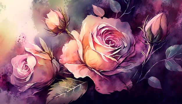 A painting of roses with the word love on it