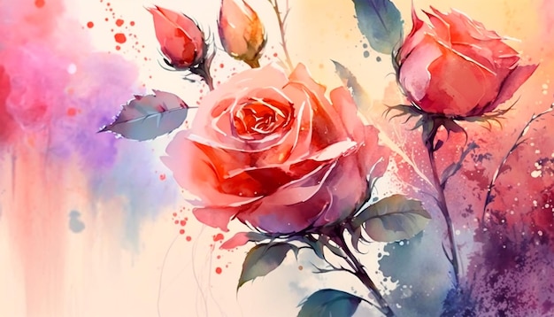 A painting of roses with the word love on it