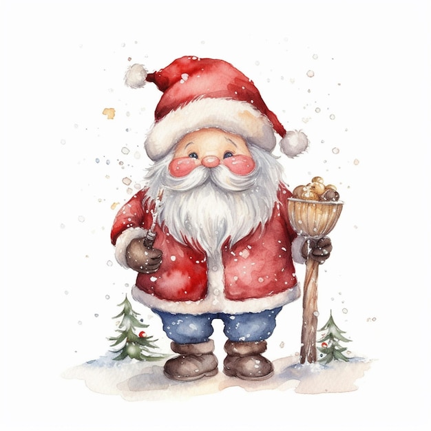 Painting of a santa claus with a broom and a broom generative ai