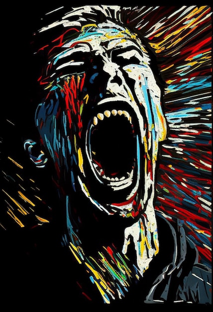 Painting of a screaming man with his mouth open generative ai