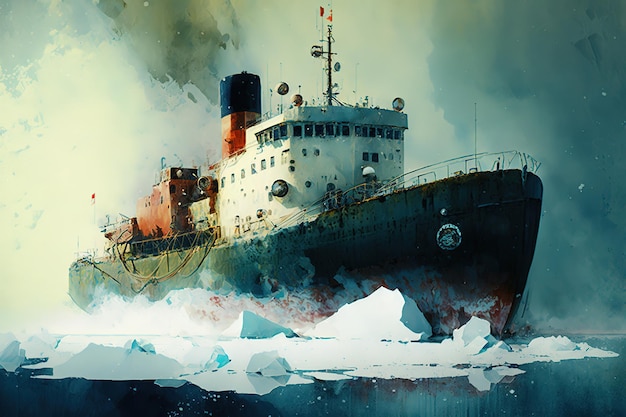 A painting of a ship with the word ice on it