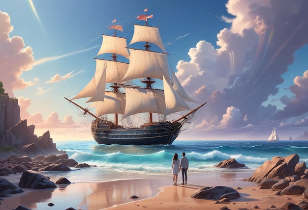 a painting of a ship with the words quot sail quot on the bottom