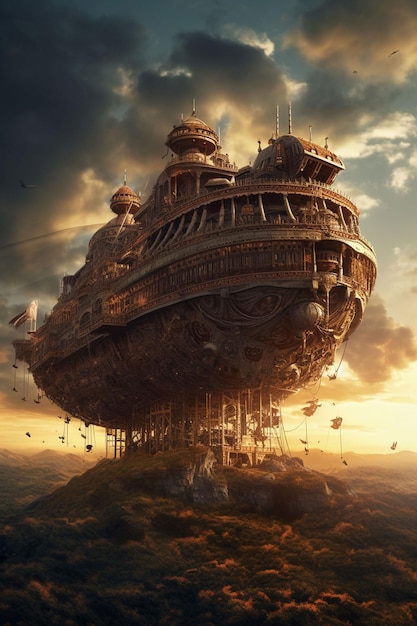 A painting of a ship with the words " steampunk " on the top.