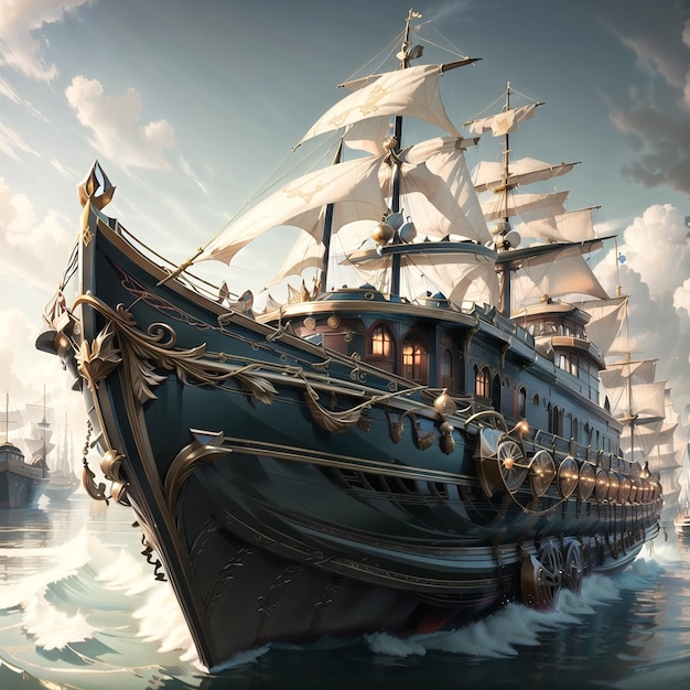 A painting of a ship