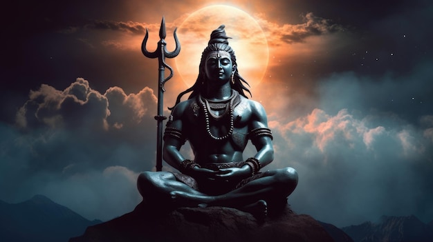 A painting of a shiva with the moon behind it