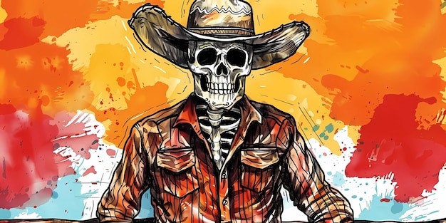 Photo a painting of a skull wearing a cowboy hat and a skull