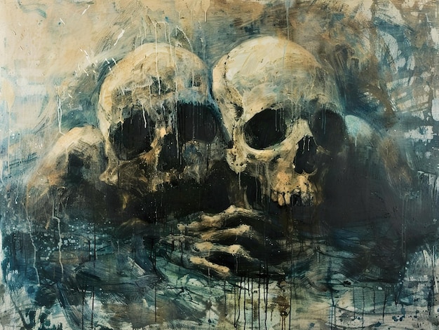 a painting of skulls and bones is shown in a painting