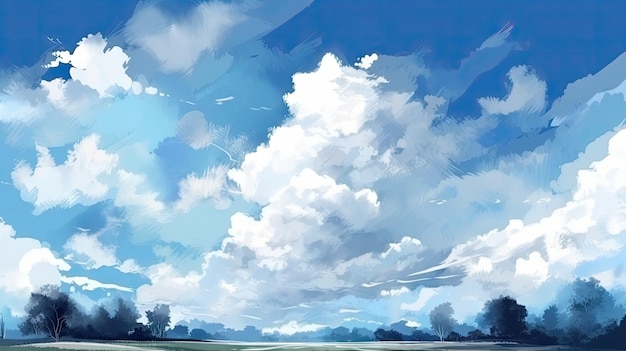 A painting of a sky with clouds and a cloudy sky.