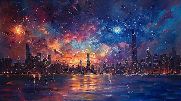 a painting of the skyline by person