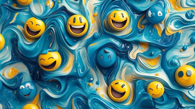 a painting of smiley faces with the smile on it