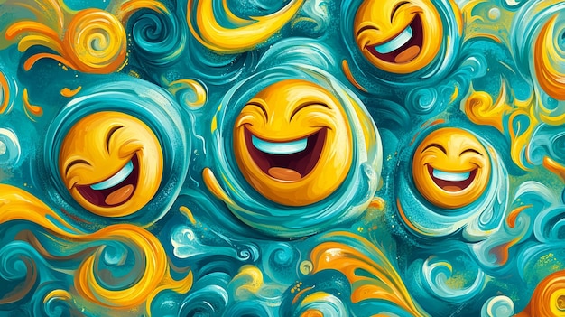 a painting of smiley faces with a smile on it