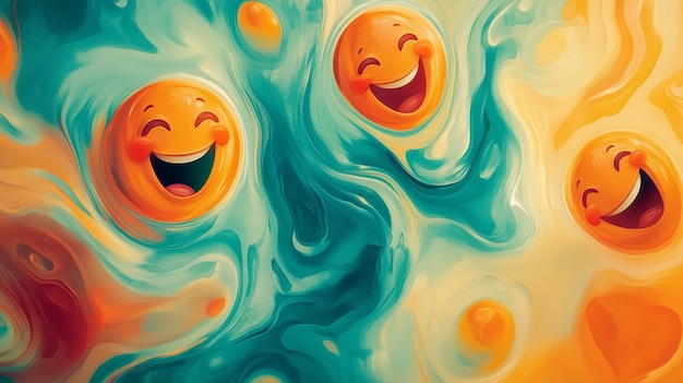 a painting of smiley faces with the words happy faces