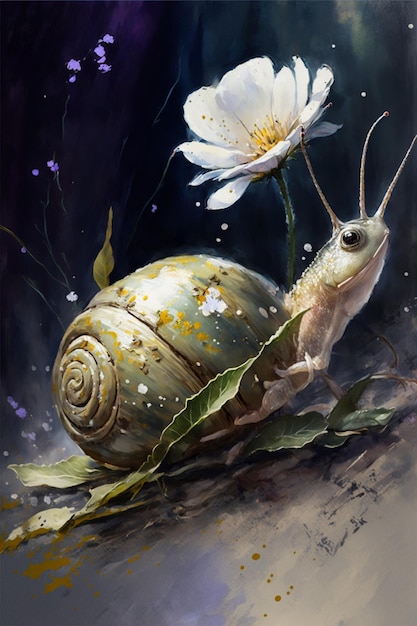 A painting of a snail and a flower