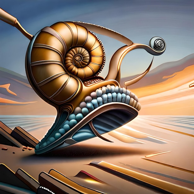 A painting of a snail with a snail design on it.