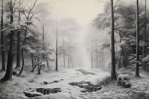 A Painting of a Snowy Landscape in Which the Trees