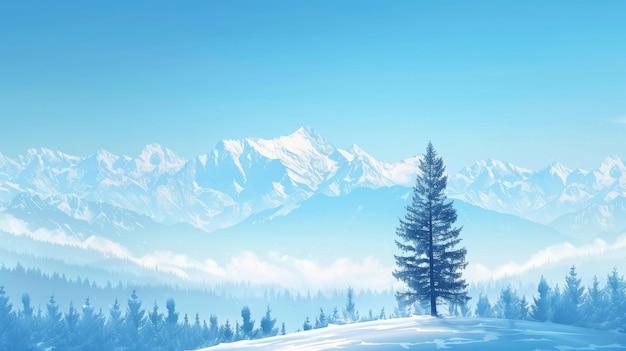 a painting of a snowy mountain with trees in the background