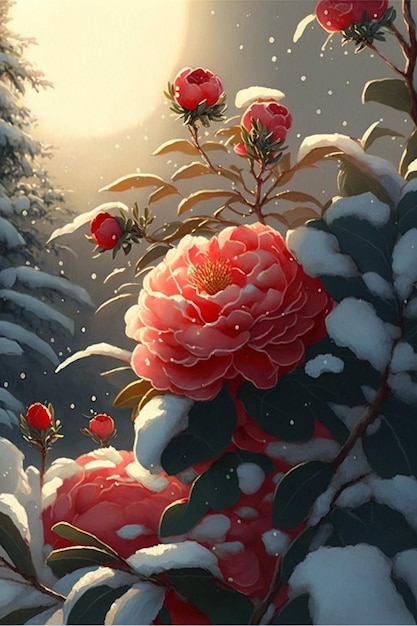 Painting of some flowers in the snow generative ai