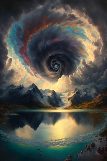 Painting of a spiral in the middle of a lake generative ai