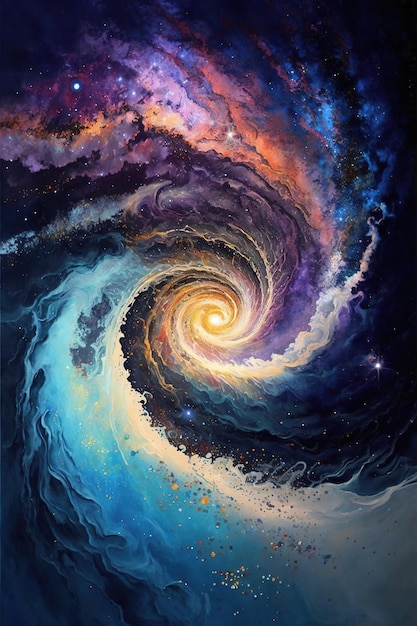 A painting of a spiral with a blue and purple background.