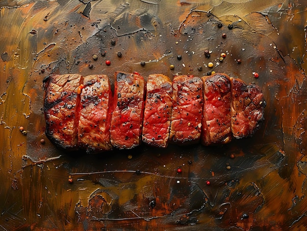 a painting of a steak that has the word  on it