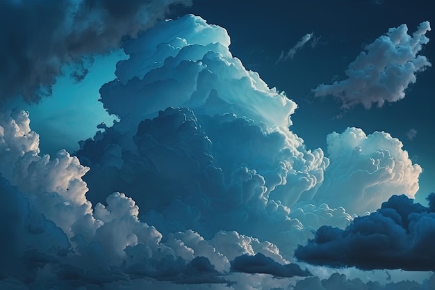 A painting of a storm cloud with a blue sky