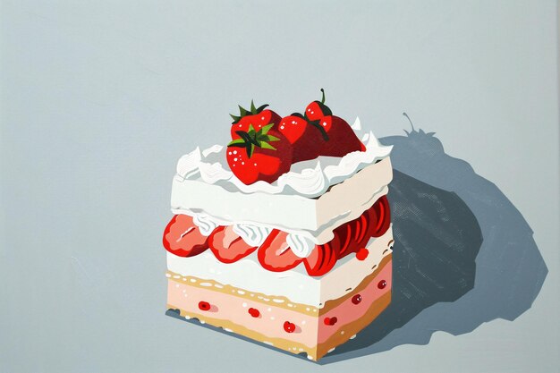 Photo a painting of a strawberry cake with strawberries on it