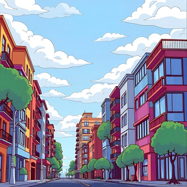 Photo a painting of a street with buildings and trees